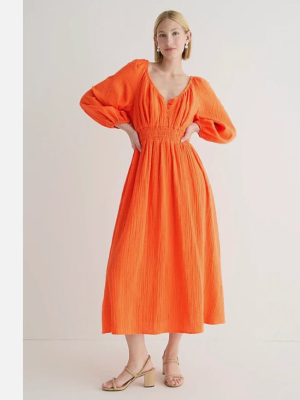 J.crew V-neck midi dress in soft gauze Fire Lily Orange Size XXL